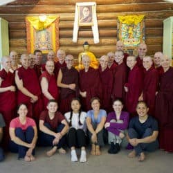 Exploring Monastic Life participants take a group photo in the Meditation Hall.