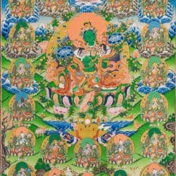 Thangka of Green Tara surrounded by other manifestations of Tara.
