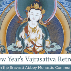 Vajrasattva image with New Year's Vajrasattva Retreat title banner.