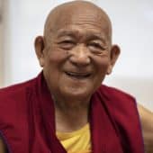 Geshe Yeshe Thabkhe smiles at the camera.