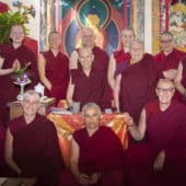 Venerable Thubten Chodron with monastics at Lama Tsongkhapa Institute in Pomaia, Italy.