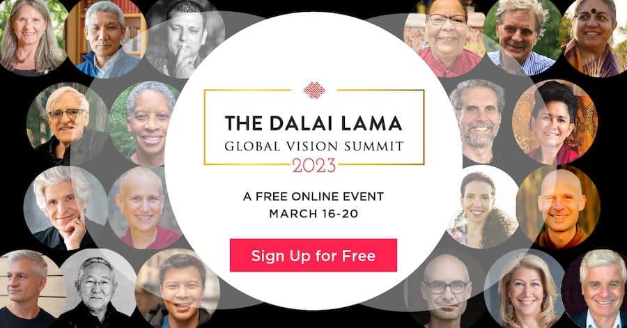 Flyer for Dalai Lama Global Vision Summit 2023.